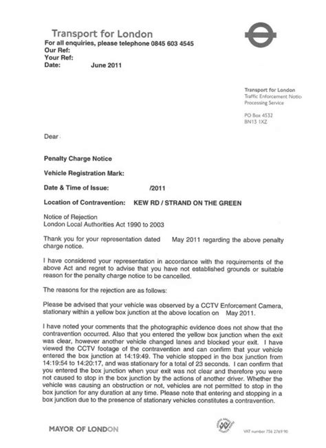 pcn appeal letter box junction|tfl yellow box appeal.